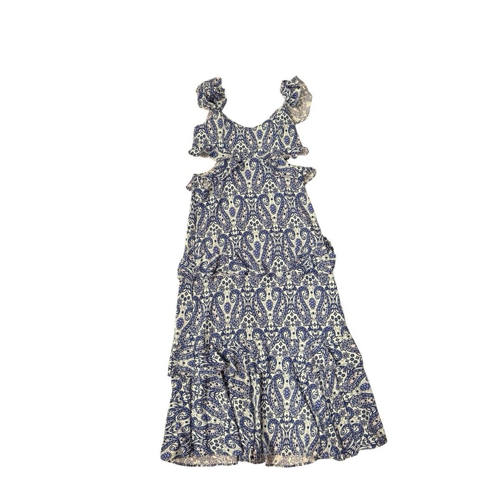 Simply Southern Blue Paisley Sea Turtles Ruffle Side Cutouts Maxi Dress Size XL